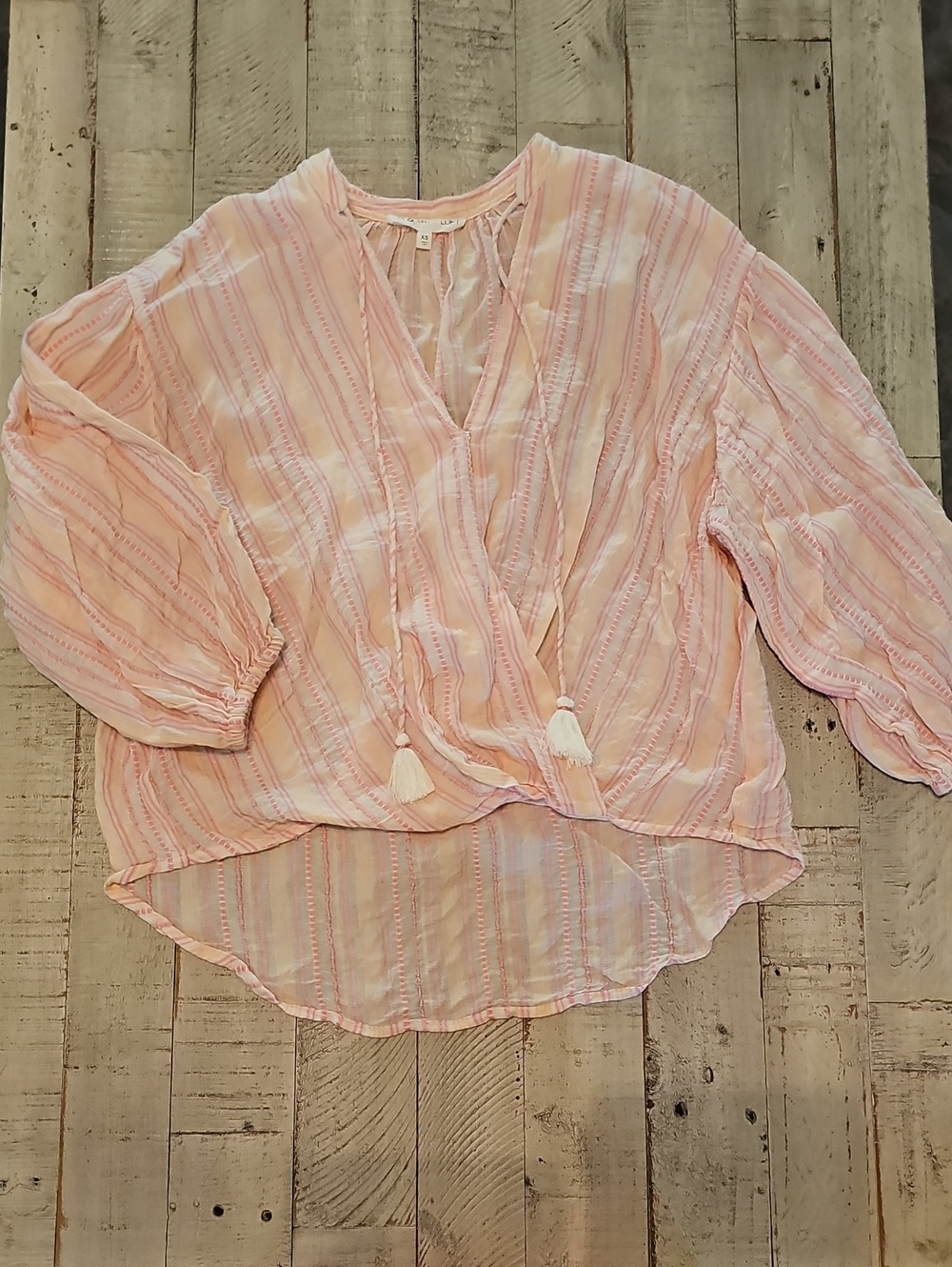 Lou Grey X LOFT Light Pink Striped V-Neck Hi-Lo Tassel Tunic